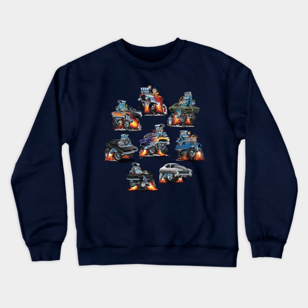 Car Madness! Muscle Cars and Hot Rods Cartoon Crewneck Sweatshirt by hobrath